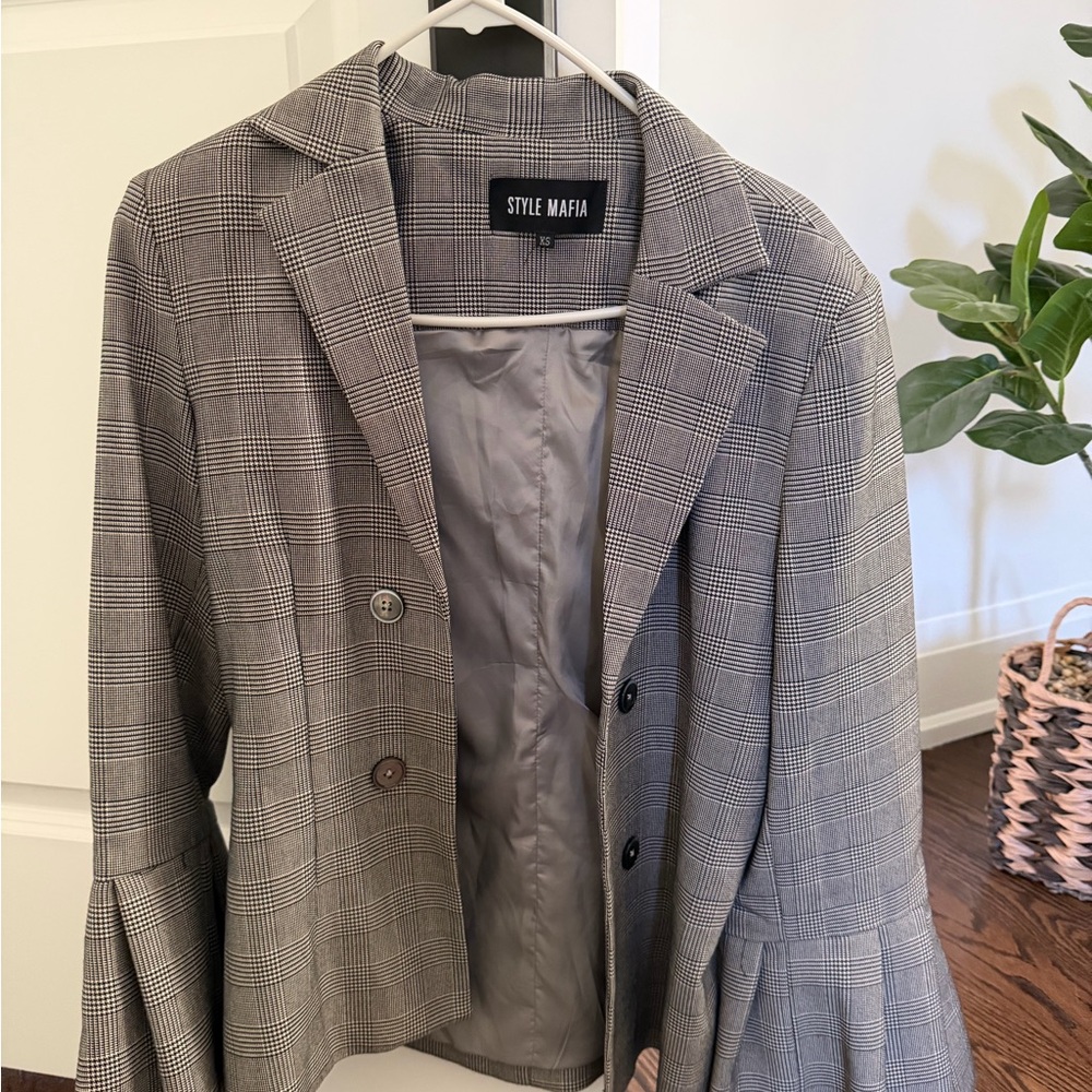 Style Mafia Black and White Plaid Blazer